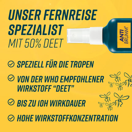 Anti Brumm® Ultra Tropical | Ļoti efektīvs odu aerosols pret tropiskajiem odiem | Aizsardzība pret odiem tālsatiksmes braucienos | Smidzinātājs-smidzinātājs, 150 ml