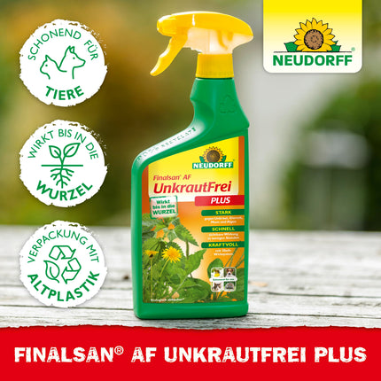 Neudorff Finalsan AF UnkrautFrei Plus – spēcīgs, ātras iedarbības nezāļu iznīcinātājs, kas iedarbojas tieši līdz saknēm. Gatavs lietošanai 25 m², 750 ml