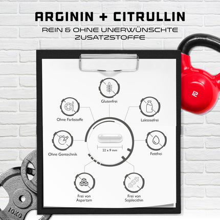 L-arginīns + L-citrulīns - 320 kapsulas - 1100 mg vienā kapsulā - Citrulīns + arginīna bāze attiecībā 1:1 - Augstākās kvalitātes aminoskābes - Laboratorijā pārbaudīta kvalitāte - German Elite Nutrition