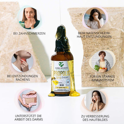 Propolisa ūdens šķīduma ekstrakts 30% bez spirta, liela pudele 50 ml, tinktūra piemērota bērniem un dzīvniekiem, polifenoli, flavonoīdi un bioflavonoīdi, 100% dabīgs, bez spirta