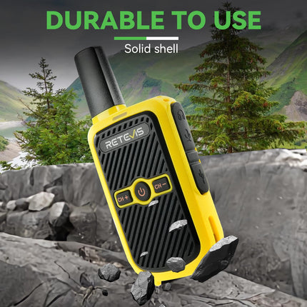 Retevis RT15 rācija pieaugušajiem, PMR446 divvirzienu rācijas, brīvroku VOX, mini, 1000 mAh litija jonu akumulators, rācija kempingam, skolai, mājas spēlēm, atvaļinājumam (zaļa un dzeltena, 1 pāris)