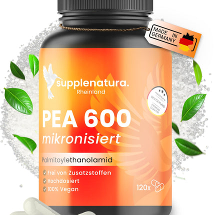 PEA kapsulas | MIKRONIZĒTS: 600 mg palmitoiletiololamīda vienā kapsulā | 120 kapsulas | 100% tīri zirņi, laboratoriski pārbaudīti | Ražots Vācijā — SUPPLENATURA®