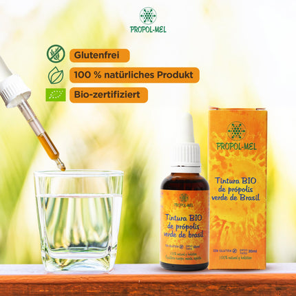 Brazīlijas zaļā propolisa šķidrais ekstrakts 30 ml – BIOLOĢISKS. Mātes tinktūra. 100% dabīgs, bez glutēna, 25% svara/tilpuma.