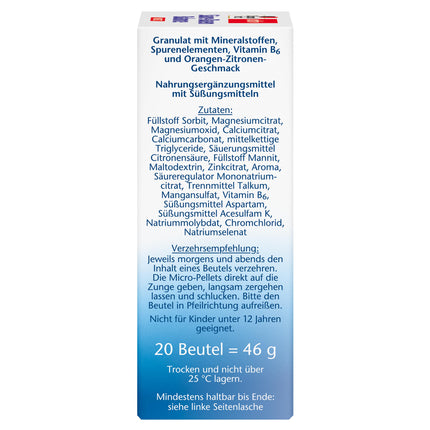Doppelherz Acid-Base Balance DIRECT - ar 7 minerālvielām un B6 vitamīnu - 20 porcijas mikrogranulu ar apelsīnu-citrona garšu