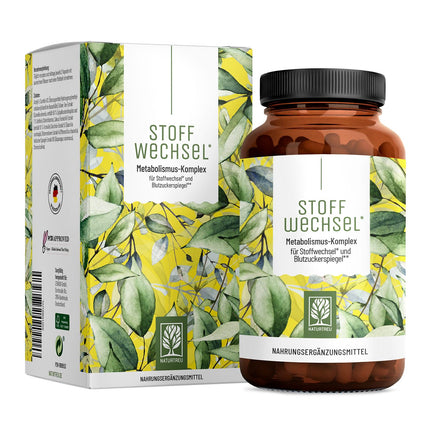 Metabolisma kapsulas diētas atbalstam - augsta deva ar zaļo tēju, forskohlii sēklām, holīnu, sparģeļiem, rūgto meloni, garcinia cambogia un hromu - 120 metabolisma kapsulas vegānas no NATURTREU®