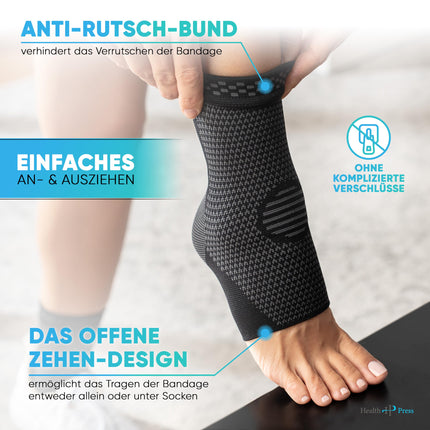 Health Press® potītes ortoze – profesionālas atbalsta zeķes – potītes atvieglošanai un stabilizācijai – 2 pēdas ortozes, M izmērs – medicīniska ierīce – atbalsta potītes saite – kompresijas zeķes