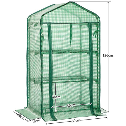 LARMNEE maza siltumnīca, plastmasas siltumnīca balkonam, tomātu siltumnīca stabila, 3 plauktu siltumnīca, 69 x 49 x 126 cm, terases audzēšanas māja, PE sieta plēve, vietu taupoša, dārzs, zaļa EGN03GH02