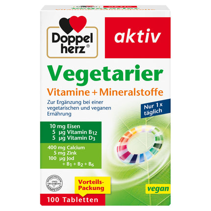 Doppelherz veģetārie vitamīni + minerālvielas - sabalansētas uzturvielas veģetāriešiem un vegāniem - 100 vegānu tabletes