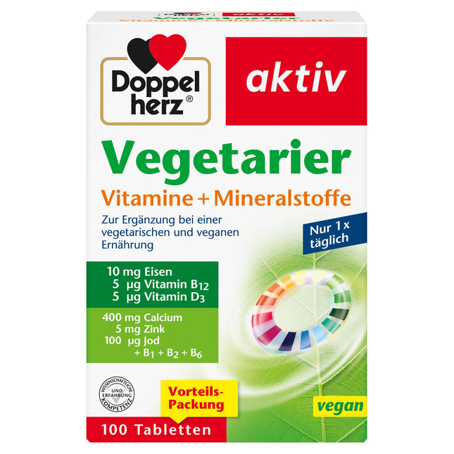 Doppelherz veģetārie vitamīni + minerālvielas - sabalansētas uzturvielas veģetāriešiem un vegāniem - 100 vegānu tabletes