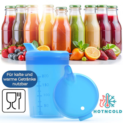 Horn Medical 3 pieaugušo dzeršanas krūzīšu/dzeršanas palīglīdzekļu komplekti (250 ml) ar diviem vāciņiem (liels un mazs atvērums) katrā komplektā - krāsa pēc izvēles (zila)