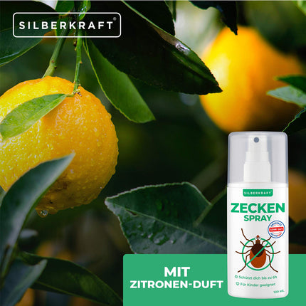 Silberkraft ērču aerosols 100 ml, pretērču līdzeklis, aizsardzība pret ērcēm un odiem, ķermenim un apģērbam, atbaida un atbaida, ar citrona aromātu