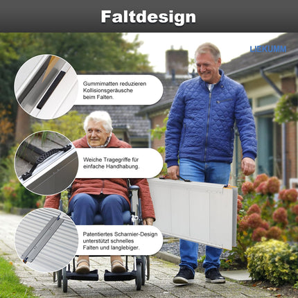 LIEKUMM 60 x 76 cm salokāma ratiņkrēsla rampa, 450 kg ietilpība, pretslīdes alumīnija sliekšņa rampa ratiņkrēsla lietotājiem, kāpnes, durvis, pārvietošanās skrejriteņi