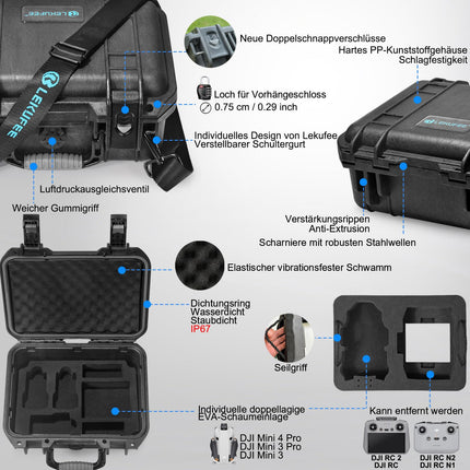 LEKUFEE ūdensnecaurlaidīgs korpuss DJI Mini 4 Pro/DJI Mini 3/DJI Mini 3 Pro un DJI Mini 3 aksesuāriem (tikai korpuss)