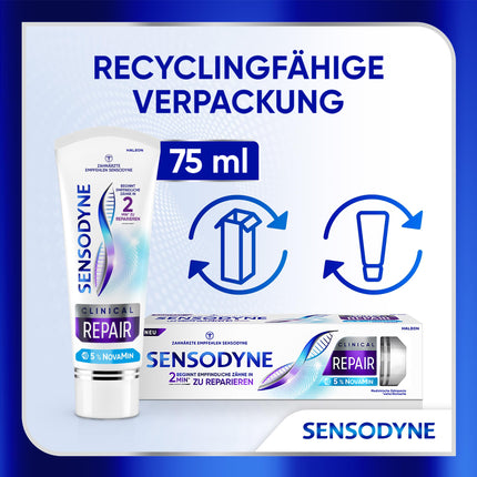 Sensodyne Clinical REPAIR, zobu pasta jutīgiem zobiem ar 5% NovaMin, ilgstošai atvieglošanai, 75 ml