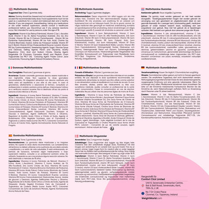 Multivitamīnu želejkonfektes - 120 želejkonfektes ar 13 sastāvdaļām - Ar jodu, C, A, D3, E, B9, B5 vitamīniem, biotīnu, cinku - Zemeņu garša - 2 mēnešu krājums - Alternatīva kapsulām - WeightWorld