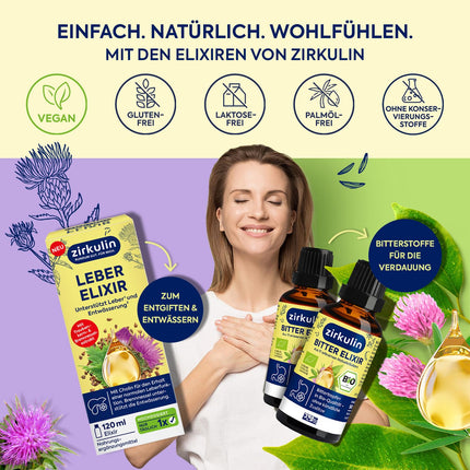 Zirkulin aknu eliksīrs (6 x 120 ml) – aknu veselības un attīrīšanas atbalsts – ar holīnu, piena dadzi, vīnogu kauliņu un nātru ekstraktu – antioksidants un diurētiķis – ikdienas lietošanai