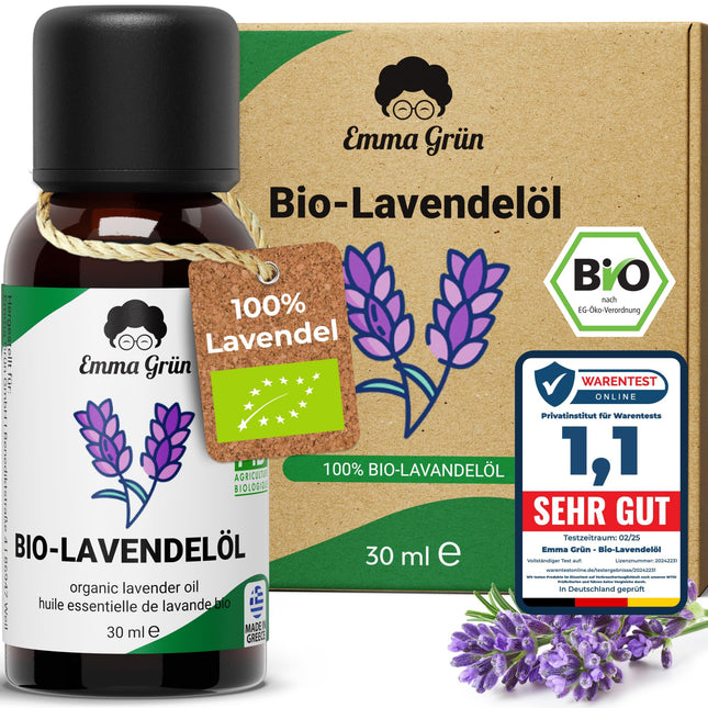 Emma Grün® organiskā lavandas ēteriskā eļļa [100% tīra] - sertificēta pārtikas produkts iekšķīgai lietošanai - organiskā lavandas ēteriskā eļļa - Ēteriskā eļļa 30 ml - lavandas smaržu eļļa aromterapijai