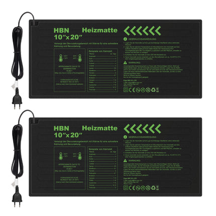 HBN apsildes paklāju komplekts ar 2 apsildes paklājiem stādiem un sēklām, 17,5 W, iekštelpu siltumnīcas audzēšanas plāksnes apsildes paliktnis dārzeņiem, ziediem, garšaugiem, terārijiem, 50 x 25,7 cm