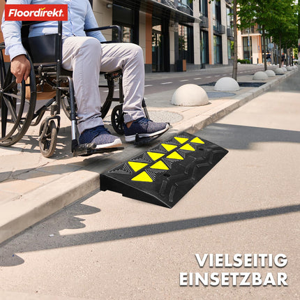 Floordirekt sliekšņa rampa Blanc - Durvju sliekšņa rampa un ietvju rampa 8 cm augsta ar dzeltenu gaismas marķējumu - Ratiņkrēslu rampa piekļuvei uz ietvēm un apmalēm, izgatavota no pārstrādātas gumijas