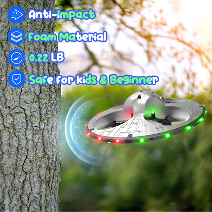 Drons RC UFO bērniem un iesācējiem, tālvadības lidaparāts ar gaismu, RC lidaparāta helikoptera kvadrokopters ar automātisko lidošanas funkciju un 2 akumulatoriem (15 minūtes)