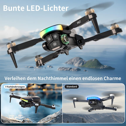 F417 drons ar 1080P kameru pieaugušajiem, 90° regulējams, RGB LED lente, WiFi FPV pārraide, divu kameru droni iesācējiem, bezkontaktu, RC kvadrokopters, ideāli piemērots iesācējiem un izklaidei brīvā dabā, rokassoma