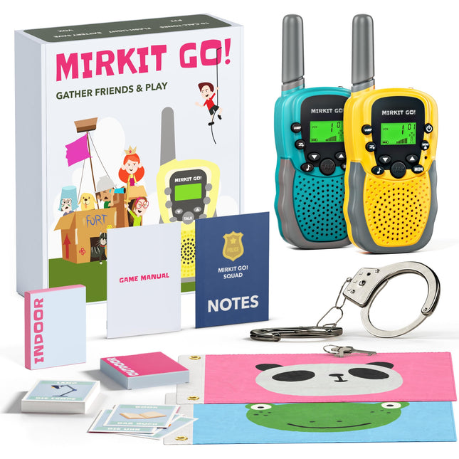 Mirkit Go 2 x rācijas bērniem un 4 spēles: dārgumu meklēšana, karoga sagrābšana, policija, paslēpes! Āra spēles bērniem + bezmaksas roku dzelži