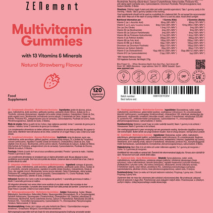 Multivitamīnu želejkonfektes bērniem, 120 gabali | Želejkonfektes ar 13 vitamīniem un minerālvielām (C vitamīns, D3 vitamīns, biotīns, folskābe, cinks un citi) | Ar zemeņu garšu