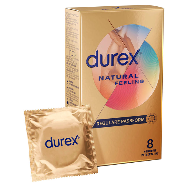 [JAUNS] Durex Natural Feeling prezervatīvi – lateksa nesaturoši prezervatīvi, kas izgatavoti no Real Feel materiāla un ar anatomisku Easy-On formu – 8 gab. iepakojumā (1 x 8 gab.)
