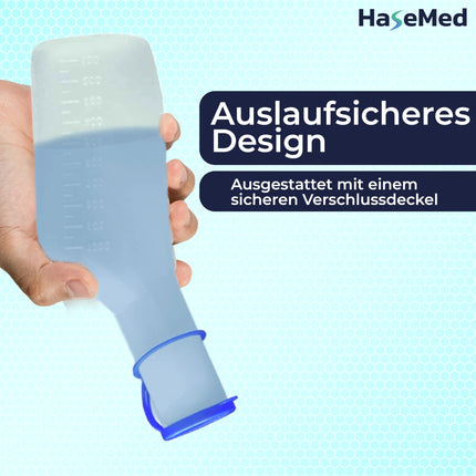 HaseMed pisuāra pudele vīriešiem - 1000 ml, ar vāku, 1 gab. | Autoklāvējams līdz 130 °C, izgatavots no polipropilēna, hermētisks un higiēnisks — ideāli piemērots aprūpei, slimnīcām un ceļojumiem