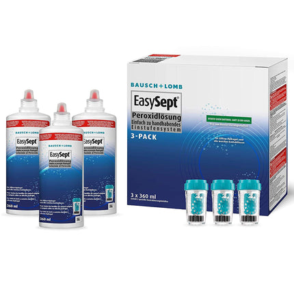 Bausch + Lomb EasySept peroksīda šķīdums mīksto kontaktlēcu tīrīšanai, bez konservantiem, ar trauku, 3 x 360 ml