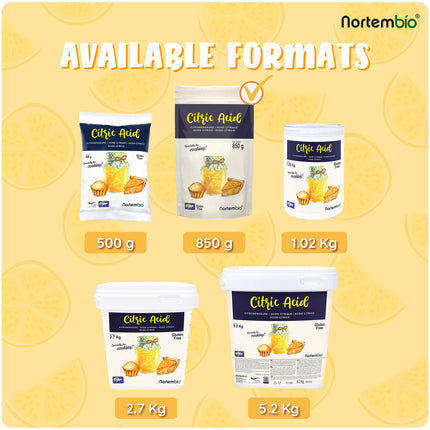 Nortembio citronskābes pulveris, organisks, 850 g. Pārtikas kvalitātes, 100% tīrs. Skābinātāji un konservanti ēdiena gatavošanai un cepšanai. E-grāmata ar iekļautām receptēm.