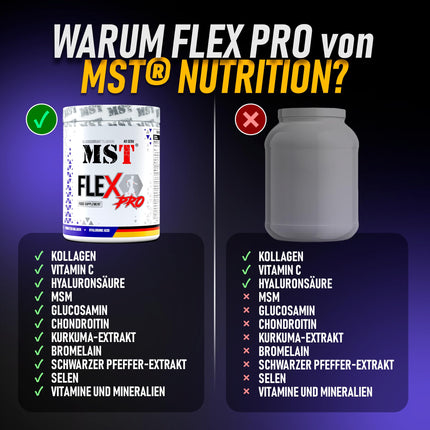 MST® Nutrition Flex Pro pulveris – kolagēns, MSM, glikozamīns, hondroitīns un hialuronskābe – augstas kvalitātes formula – ražots Vācijā (420 g, upeņu)