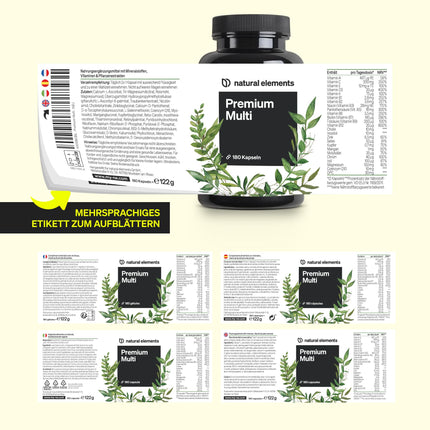 Premium multivitamīni – 180 augstas devas kompleksās kapsulas – vērtīgi vitamīni AZ – augstākās kvalitātes izejvielas – ar bioaktīvām formām – bez nevajadzīgām piedevām – ražots Vācijā un laboratorijā pārbaudīts