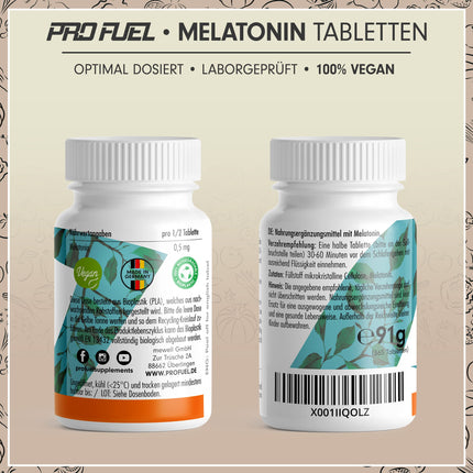 Melatonīna 365 tabletes (24 mēneši) - 0,5 mg bioaktīvā melatonīna dienā (1/2 tabletes) - Optimāli augsta deva - Laboratorijā pārbaudīts - Bez nevēlamām piedevām - Ražots Vācijā - 100% vegāns