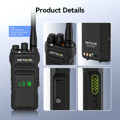 Retevis NR30D tāla darbības rādiusa rācijas, DMR divvirzienu rācijas, nākamās paaudzes trokšņu slāpēšana, IP67, 2800 mAh, saderīgas ar Moto AES256 viesnīcām (melnas, 3 iepakojumā)