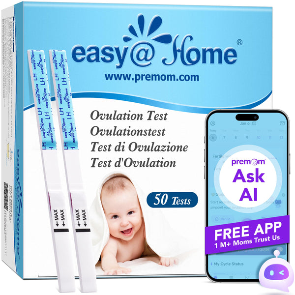 Easy@Home auglības tests 50 ovulācijas testi auglības testi ovulācijai – atbalsta bezmaksas Premom Ovulation lietotne, 50 LH testi