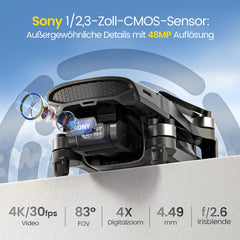 Holy Stone HS900 GPS drons ar 4K kameru pieaugušajiem, 3 asu bezkontaktu stabilizators, 48MP fotoattēli, 6 km pārraide, 30 minūšu lidojuma laiks, vizuālā izsekošana, QuickShots, kameras drons iesācējiem, svars zem 249 g C0