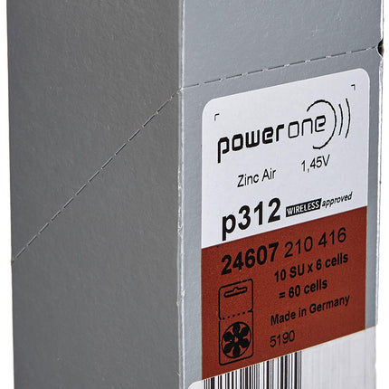 Power One Zinc p312 dzirdes aparāta baterijas, 60 gab. iepakojumā