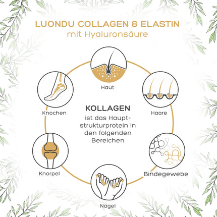 Luondu® kolagēna pulveris ar elastīnu, hialuronskābi un C vitamīnu - bioaktīvi kolagēna hidrolizāta peptīdi I, II un III tipi - optimāla šķīdība un biopieejamība - neitrāls - 500 g