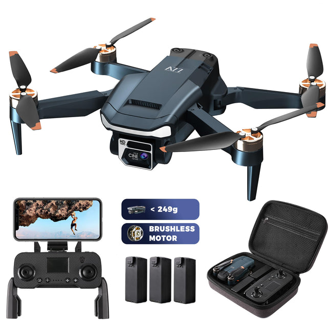 Izturīgs bezkontaktu motora drons ar 84 minūšu īpaši ilgu lidojuma laiku, drons ar 4K HD kameru iesācējiem, CHUBORY A77 WiFi FPV kvadrokopters, sekošanas režīms, automātiska nolaišanās, 3 baterijas, pārnēsāšanas soma