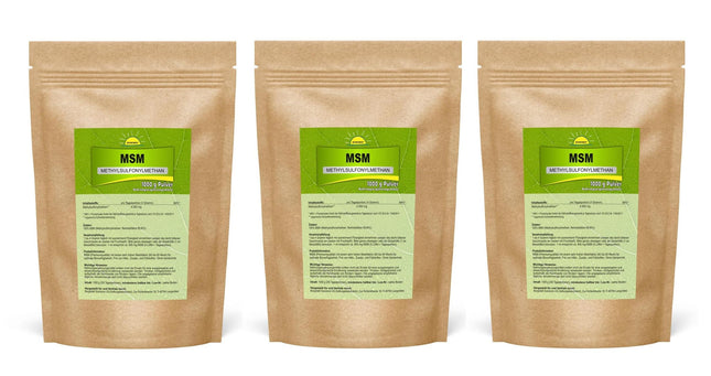 Bonemis® Premium MSM pulveris, 3 kg (3 maisi pa 1 kg katrā), 99,95% tīrība, 60–80 mesh, bez silīcija dioksīda, bez DMSO atlikumiem