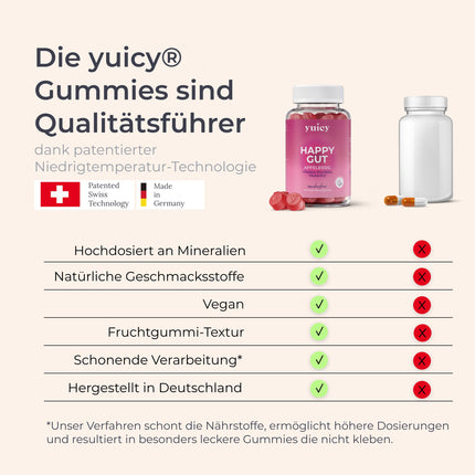 YUICY® ābolu sidra etiķa želejkonfektes - ar B12 vitamīnu un folskābi enerģijai, gremošanai un vielmaiņai - vegānas un bez cukura - garda ābolu garša - ābolu sidra etiķa želejkonfektes - 60 gab. - LAIMĪGA ZARNA