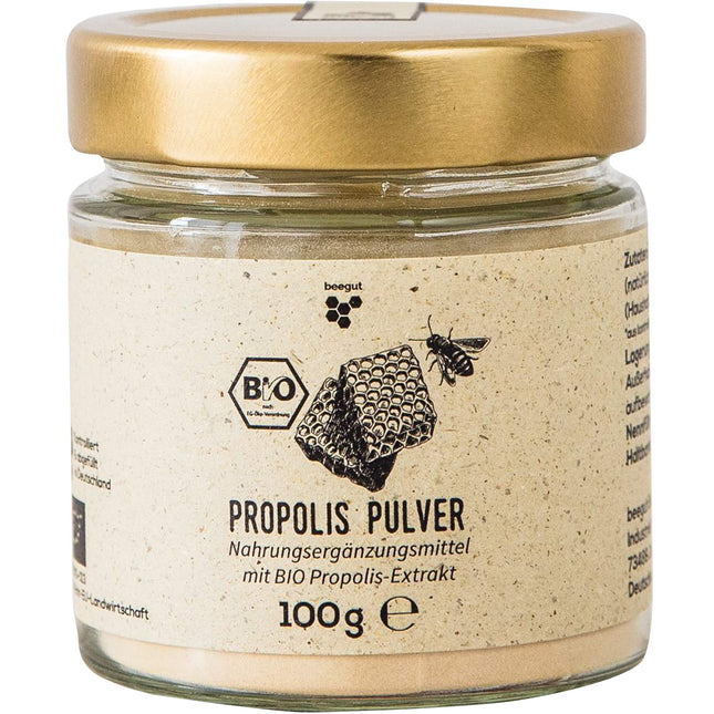 beegut ORGANISKS propolisa pulveris, lietošanai pārtikā vai savu produktu pagatavošanai, 100 g propolisa pulvera no kontrolētas bioloģiskas audzēšanas, ilgtspējīgs iepakojums