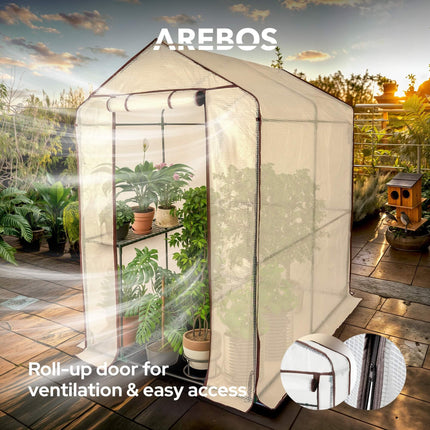 Arebos Premium plēves siltumnīca ar 2 līmeņiem - 120 x 186 x 190 cm siltumnīca ar plauktiem - vietu taupoša, augstas kvalitātes siltumnīca dārziem un balkoniem, stabila un viegli saliekama