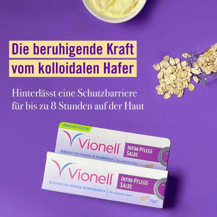 Vionell intīmās aprūpes ziede sievietēm, intīmās aizsardzības ziede sievietēm, ātra niezes, dedzināšanas un kairinājuma mazināšana intīmajā zonā, netaukaina un nesacietējoša, vaginālais krēms, 15 g