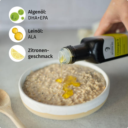 Dr. Johanna Budwig Omega 3 DHA+EPA Lemon (250ml) - linsēklu eļļa un Omega 3 aļģu eļļa - augsta deva (EPA DHA) - vegāna šķidrā aļģu eļļa, bērniem