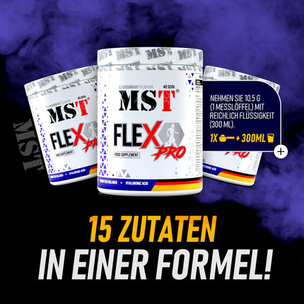 MST® Nutrition Flex Pro pulveris – kolagēns, MSM, glikozamīns, hondroitīns un hialuronskābe – augstas kvalitātes formula – ražots Vācijā (420 g, upeņu)