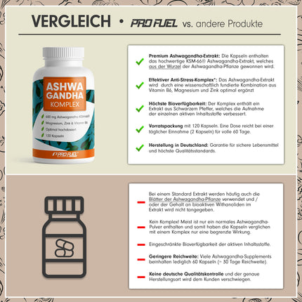 Ašvagandhas kapsulas 120x - 600 mg Ašvagandhas KSM-66® dienā - Ašvagandhas komplekss ar magniju, cinku un B6 vitamīnu - bez nevēlamām piedevām - laboratoriski pārbaudīts