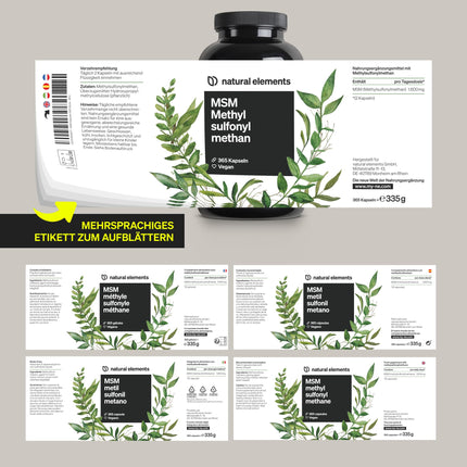 MSM kapsulas - 365 vegānas kapsulas - Laboratorijā pārbaudīts 1600 mg metilsulfonilmetāna (MSM) pulvera vienā dienas devā - Bez magnija stearāta, augsta deva un ražots Vācijā