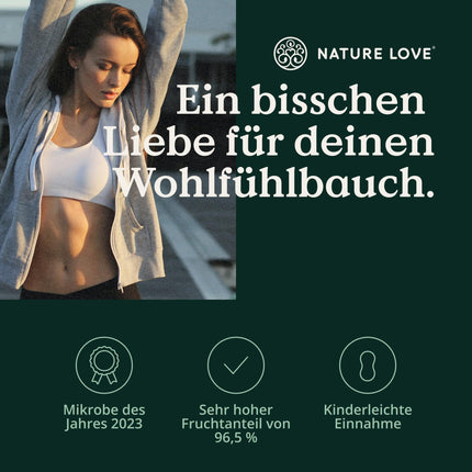 NATURE LOVE® Bacillus Subtilis gumijas konfektes - 100 gabaliņi - Gada mikrobs 2023 - no dabīgiem augļu sulu koncentrātiem - 96,5% augļu saturs - 3 miljardi CFU dienā - vegānisks, laboratoriski pārbaudīts